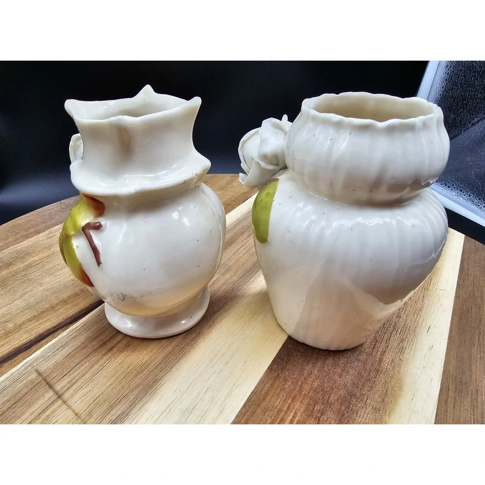 Pair Of French Barbotine‎ Majolica Vases READ DESCRIPTION